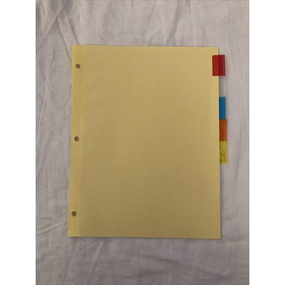 Unbranded 11”x8.5” Paper Yellow Binder Divider | Incomplete (5 Out Of 8 Sheets)